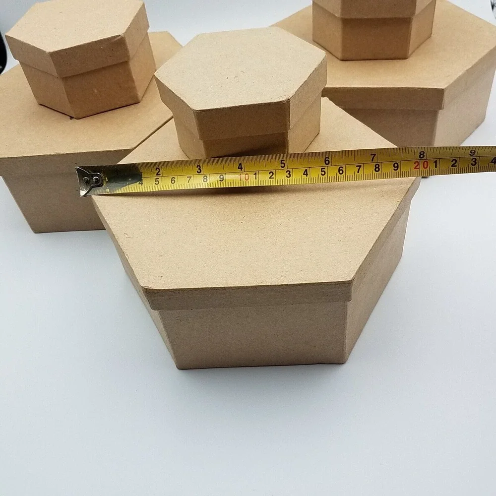 Set 6 Hexagon Paper Mache Craft Storage Boxes with Lids 7